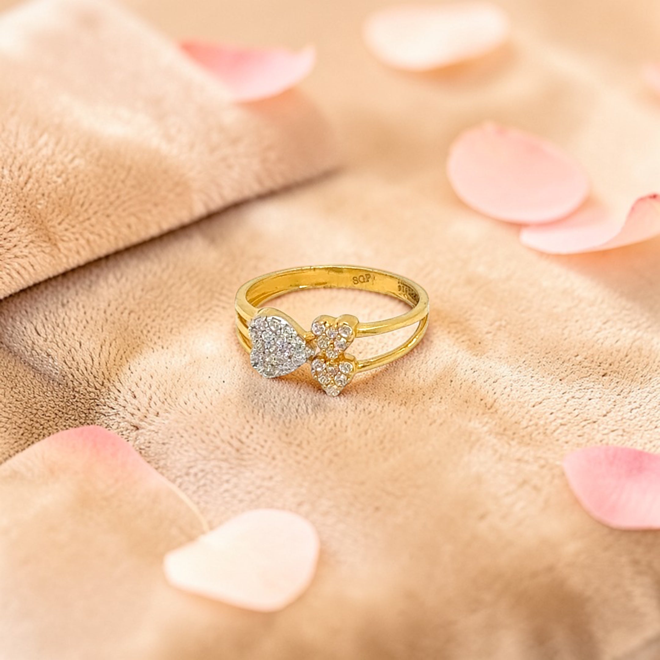 Triple Heart Yellow Gold Ring