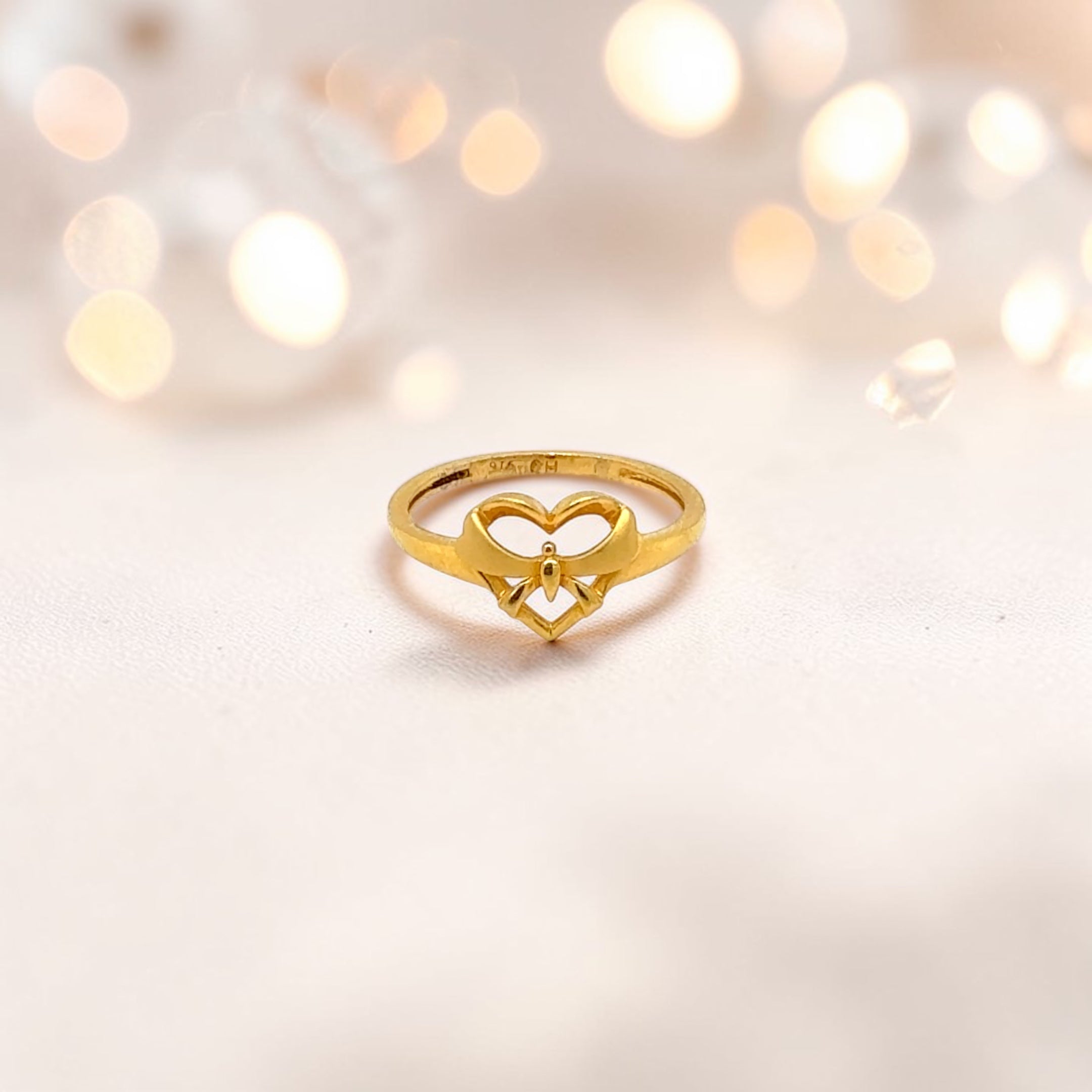 Heart Design Yellow Gold Band Ring